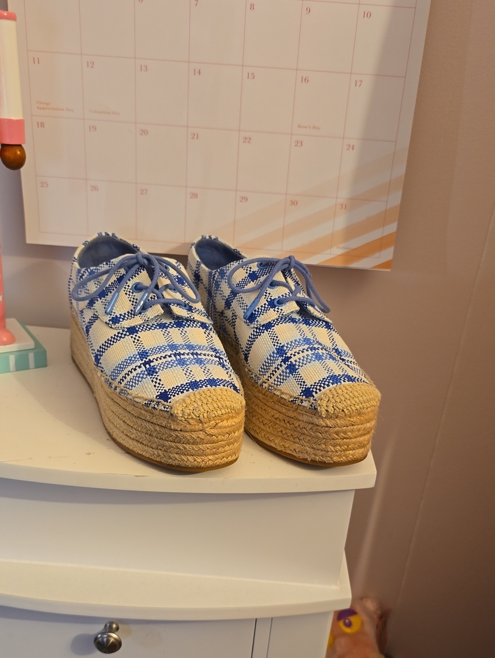 Tory Burch Blue and White Plaid Espadrille Platform Sneakers THEY FIT  A  7.5